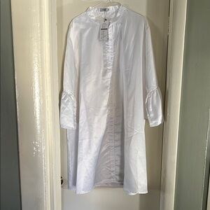 White Dress Shirt with Stand-Up Collar and Long Sleeves